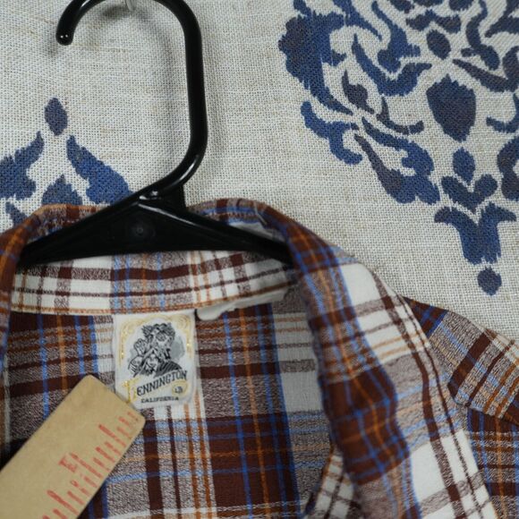 Vintage Kennington California Mens L Shirt Plaid Button Up Western Brown - Picture 2 of 4